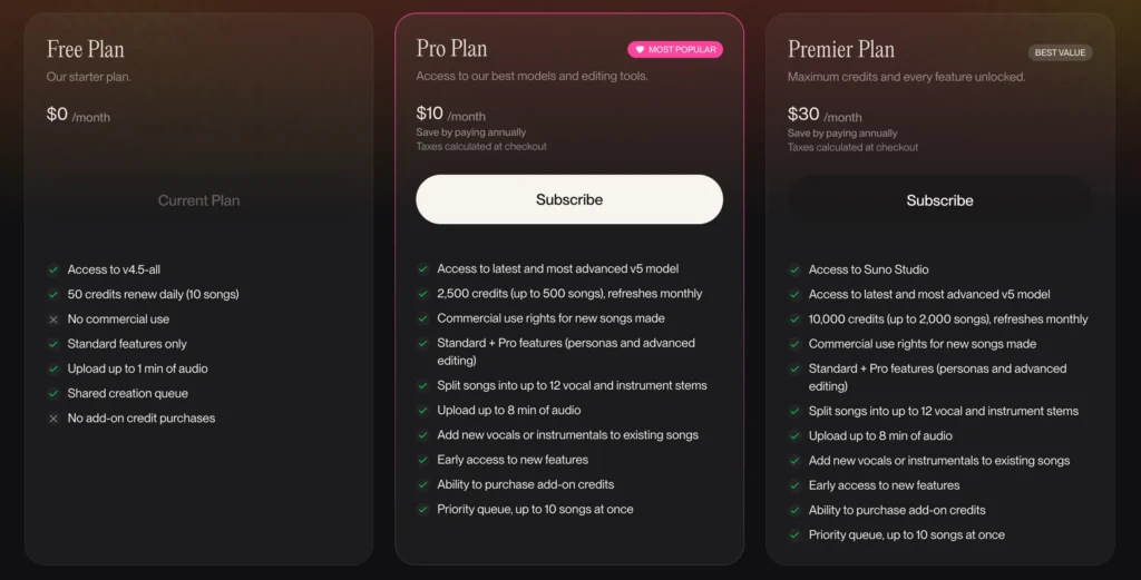 suno ai plans