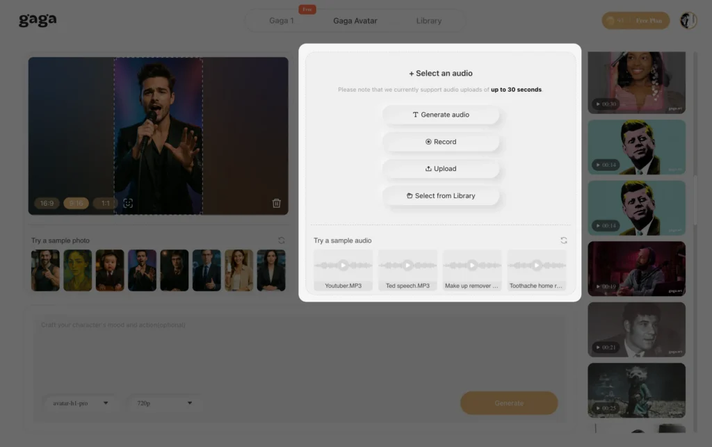 selecting voice options in avatar maker from photo