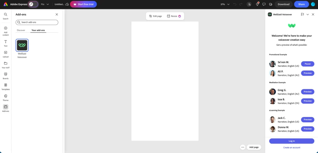 adobe express ai voice overs
