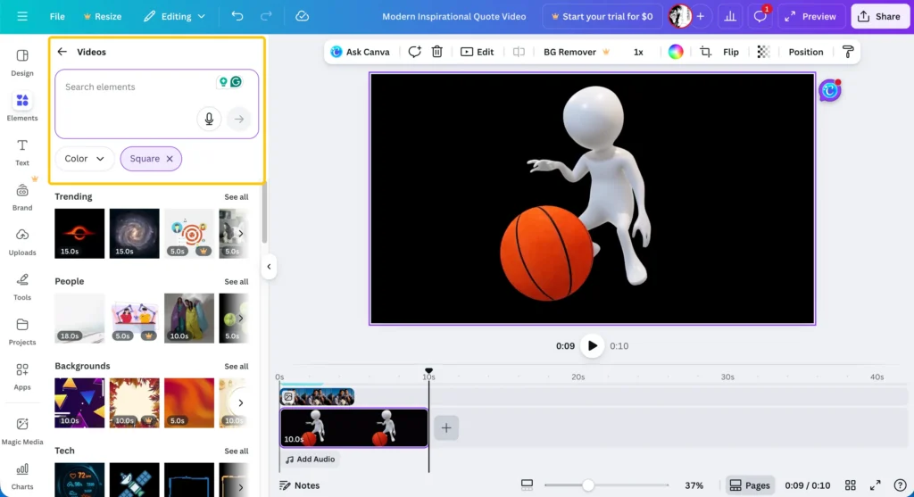 canva ai video generator from the elements
