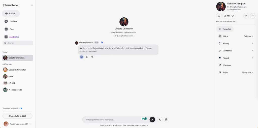 character ai debate generator