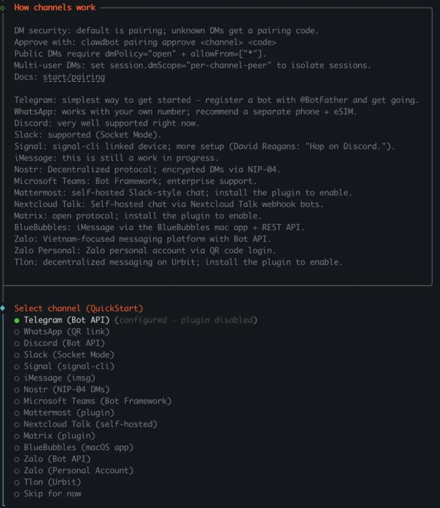 connect clawbot to messaging app