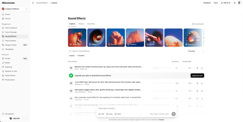 elevenlabs sound effects generator