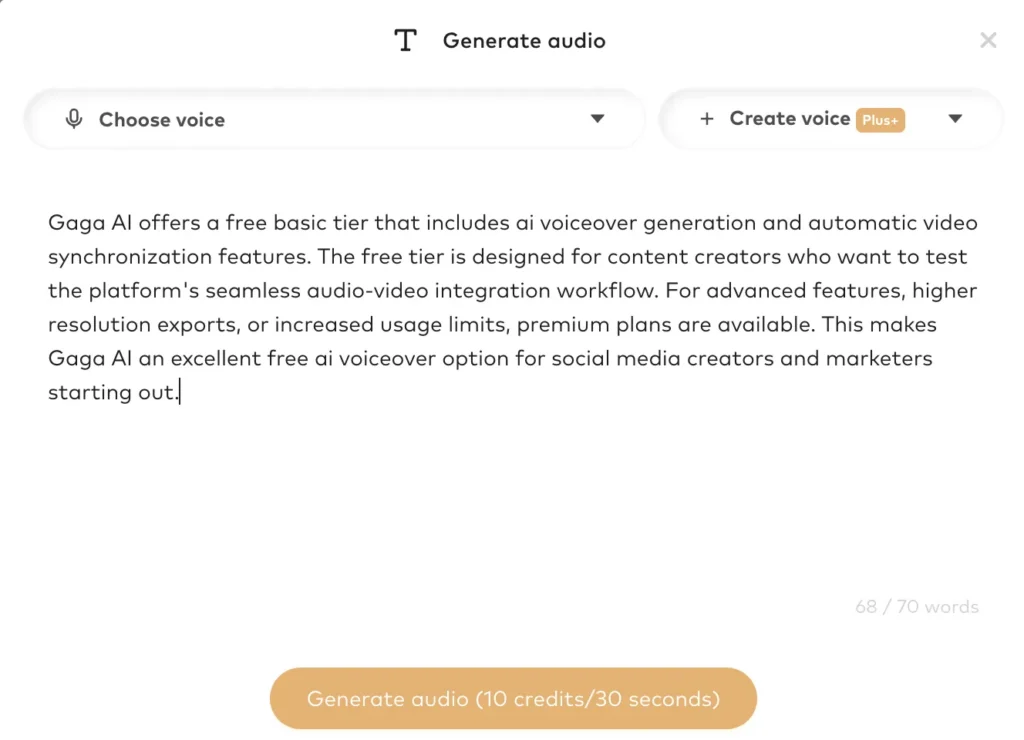 gaga ai script input for voice overs