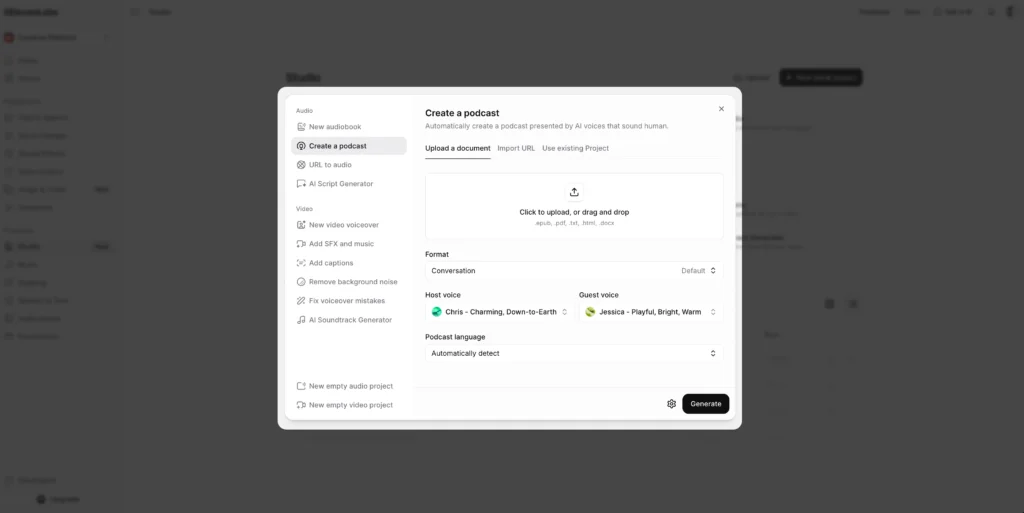 input material into the ai podcast generator
