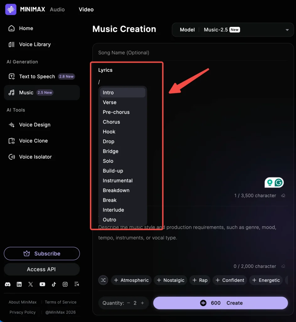 minimax music lyric tags