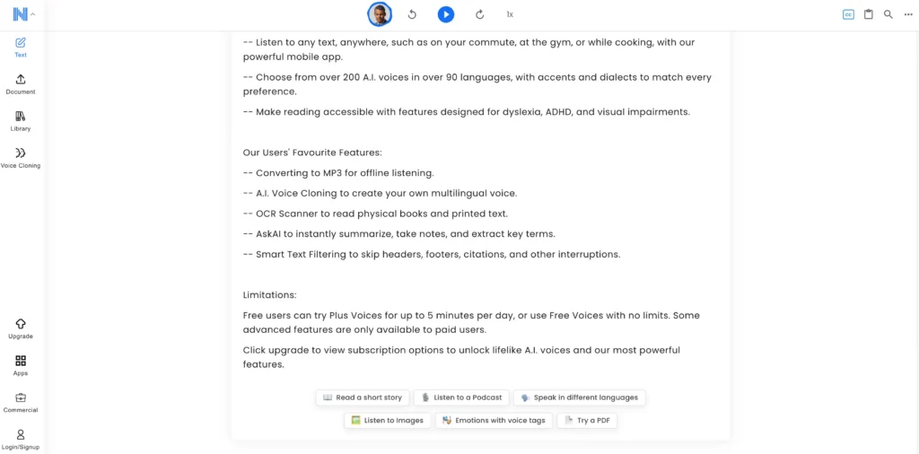 natural reader interface