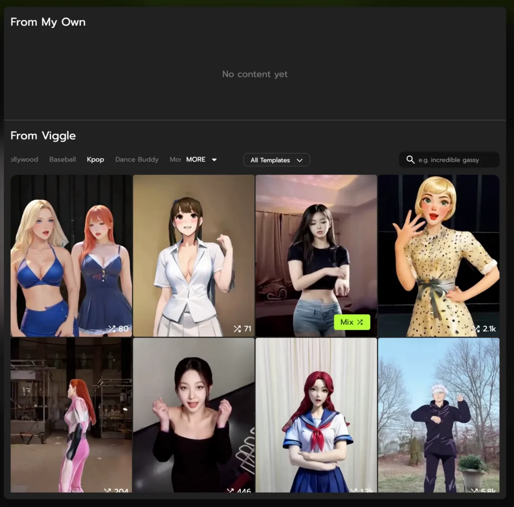 select ai dance template
