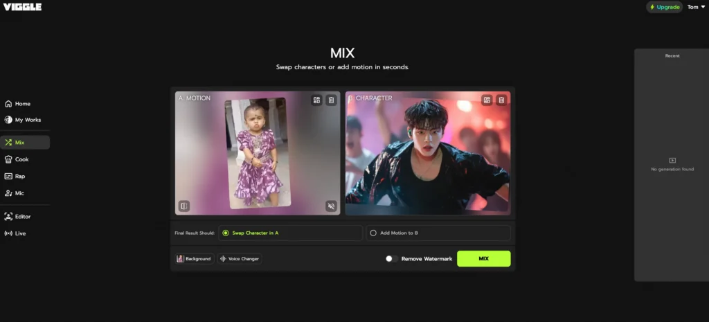 upload image in viggle ai dance generator