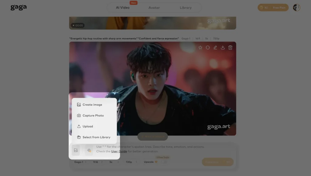 upload photo in gaga ai dance
