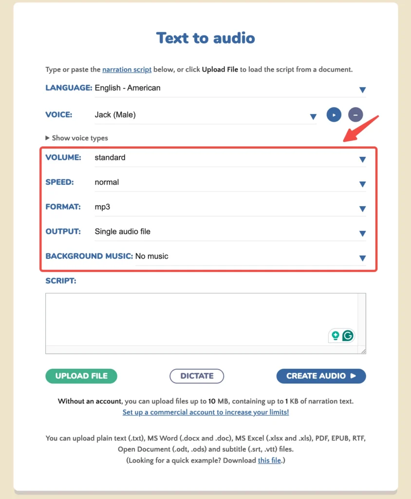 configure the voice settings