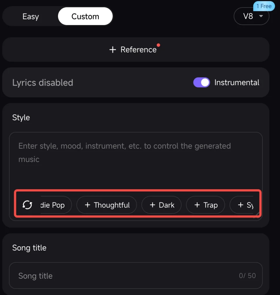 mureka v8 instrumental styles