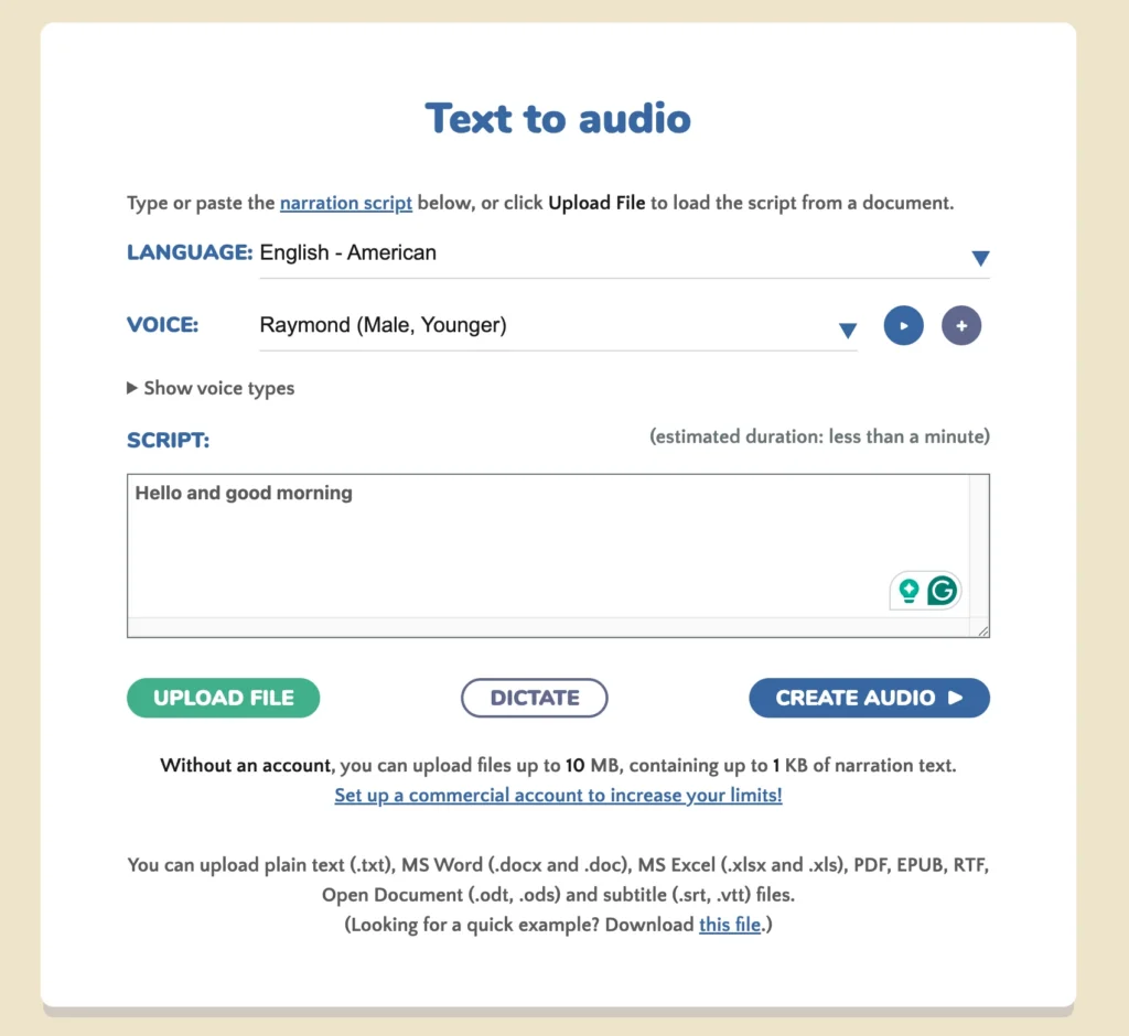narakeet text to audio