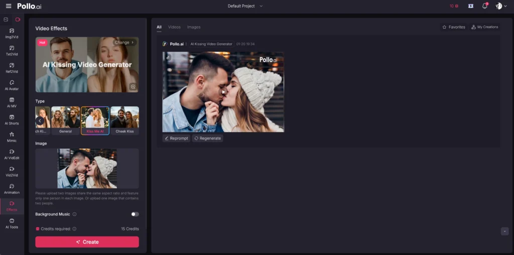 pollo ai kiss video generator