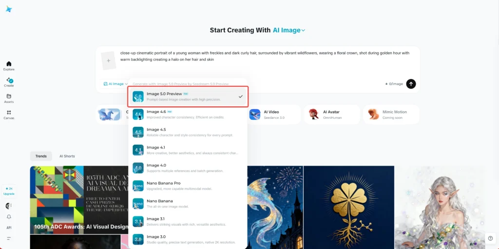select the seedream 5.0 model