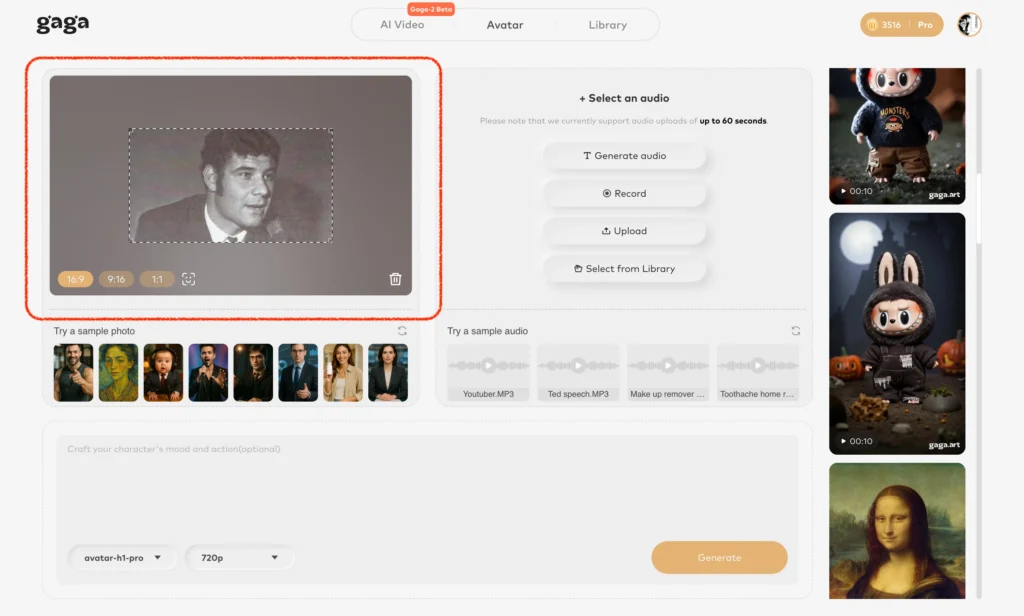 upload photo to gaga ai