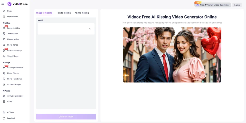 vidnoz ai kiss generator