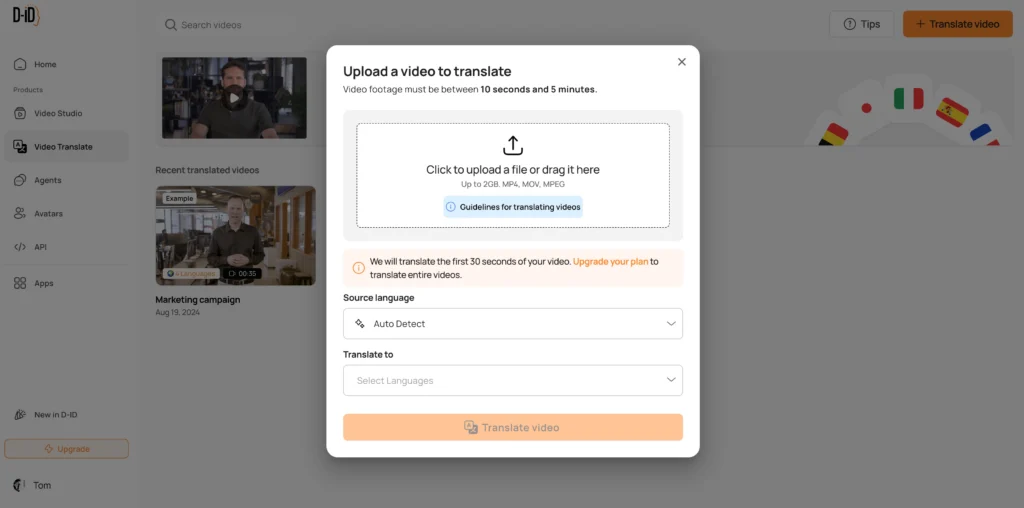 d-id ai video translator