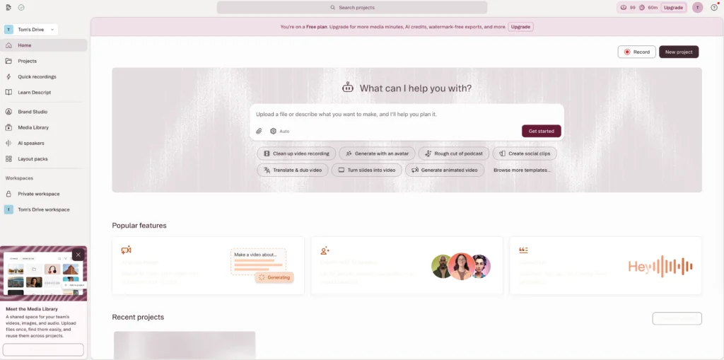 descript ai video repurposing tool