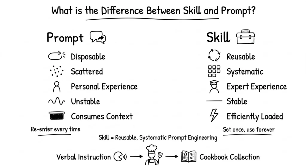 difference between the skill and the prompt