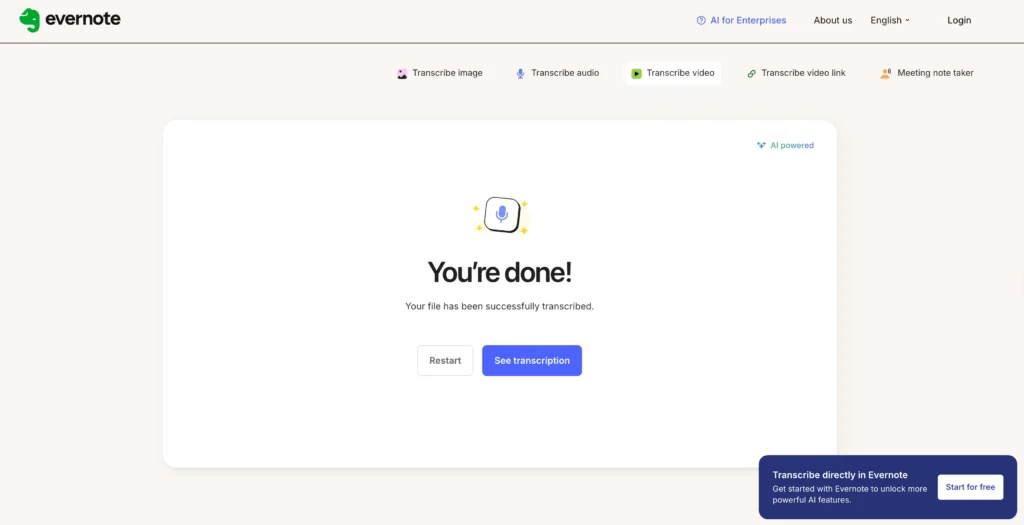 evernote ai video transcription