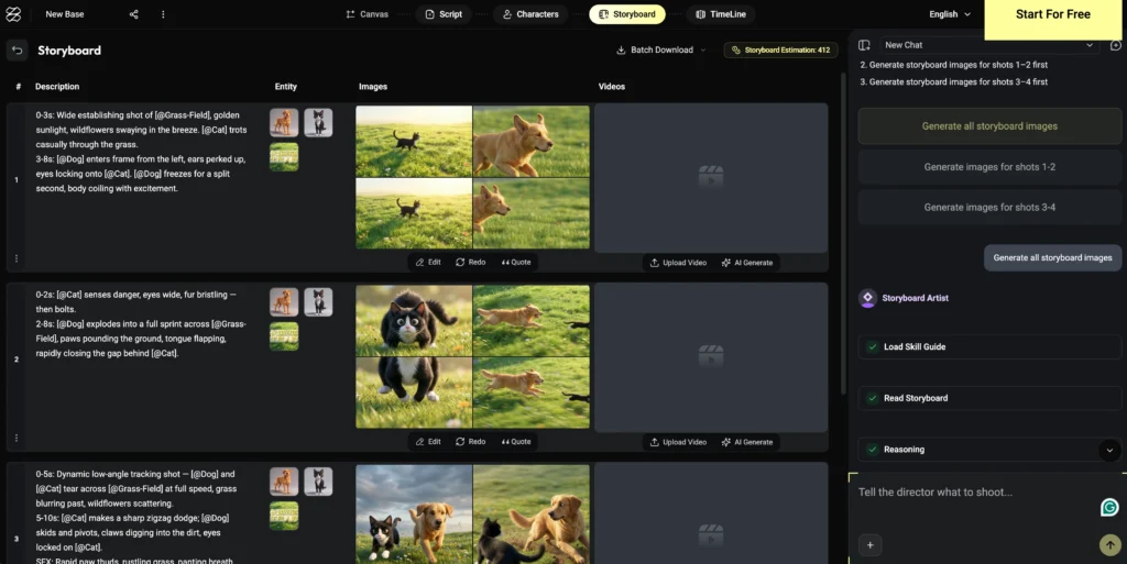 generate storyboard in zopia
