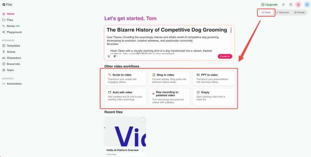 go to the video section