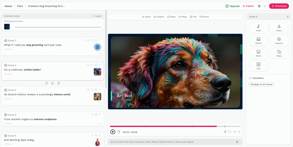 preview and export the fliki ai generated video