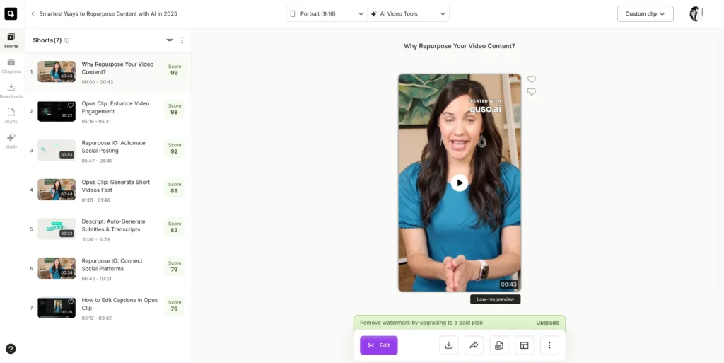 quso ai video repurposing tool