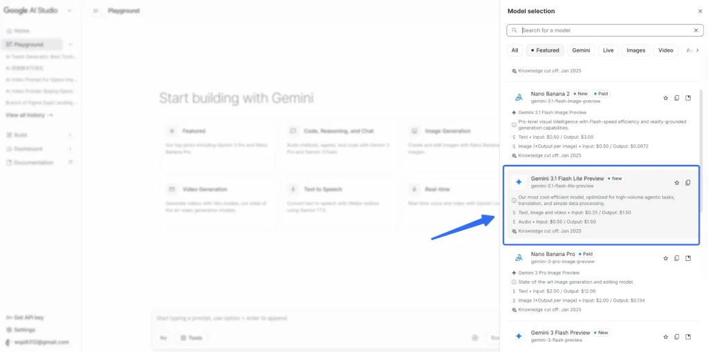select gemini-3.1 flash lite preview model